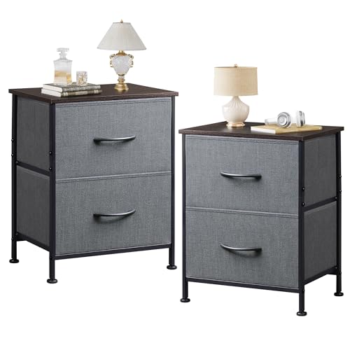 WLIVE Night Stand Set 2, Dresser and Nightstand Sets, Small Dresser for Bedroom with 2 Drawers, End Table with Fabric Bins for Closet, Bedside Furniture, College Dorm, Dark Grey - color: Dark Grey (Set of 2), size: 11.8"D x 15.7"W x 20.9"H