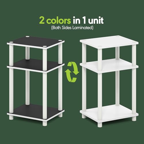 Furinno Turn-N-Tube 3-Tier Toolless Side Table, Narrow Printer Stand with Open Shelf, End Table, Night Stand, for Living Room, Bedroom, White Espresso - color: White(black Espresso)/White