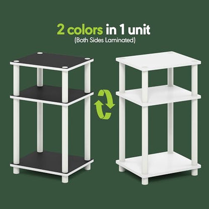 Furinno Turn-N-Tube 3-Tier Toolless Side Table, Narrow Printer Stand with Open Shelf, End Table, Night Stand, for Living Room, Bedroom, White Espresso - color: White(black Espresso)/White