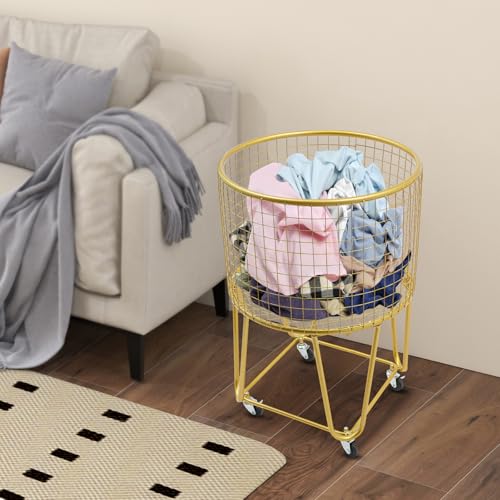 Wire Metal Deep Set Rolling Laundry Basket,Mesh Wire Laundry Basket Storage Cart for Bathroom Bedroom Dirty Clothes Storage (F) - size: F