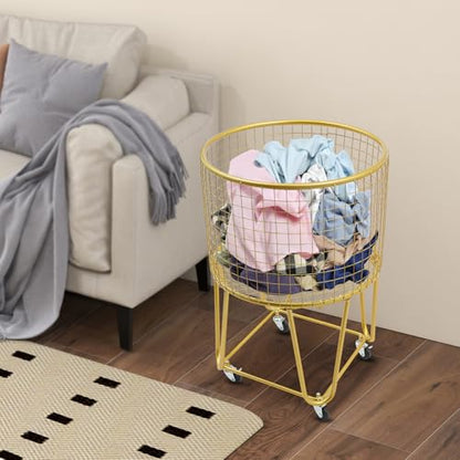 Wire Metal Deep Set Rolling Laundry Basket,Mesh Wire Laundry Basket Storage Cart for Bathroom Bedroom Dirty Clothes Storage (F) - size: F