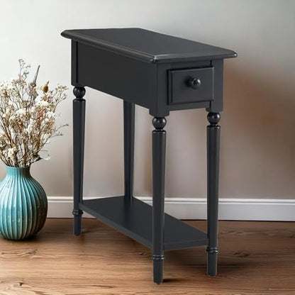 Coastal Solid Wood Narrow End Table with Drawer, Swan Black, Perfect for Living Rooms, Bedrooms, and Offices – Leick Home, 20017-BK - color: Swan Black