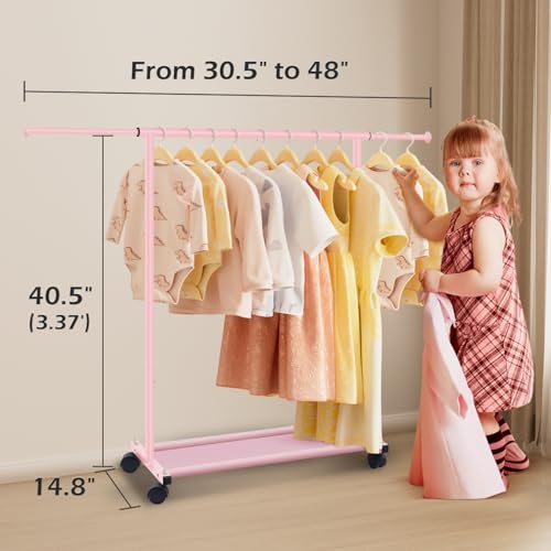MISSLO Small Garment Racks for Hanging Clothes Rack Mini Kids Clothing Rack Rolling Dress up Storage for Toddler, Baby, Little Girl, Children, Adult(Pink) - color: Pink