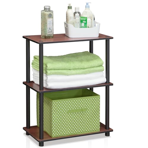 Furinno TURN-N-TUBE Storage Shelves, 3-Tier Book Shelf, Corner Shelf, Toolless Open Shelves, for Organization and Storage, Living Room, Garage, Home Office, Dark Cherry - color: Dark Cherry, size: 3-Tier Round Tube