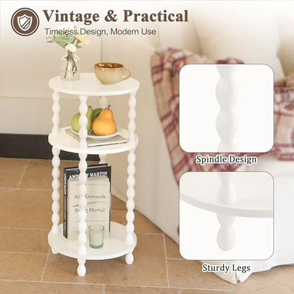 AWASEN Small Round Side Table, White End Table with 3-Tier Open Shelf for Small Spaces, Round Bedside Table Nightstand for Bedroom, Living Room, Office, White - color: White