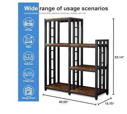YCHF 6-Tier Kitchen Bakers Rack, Utility Storage Shelf, Mini Fridge & Microwave Oven Stand Table, Coffee Bar, Adjustable Shelves Freestadning for Kitchen Home Office - color: Rust Brown