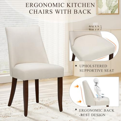 Upholstered Dining Chairs Set of 6, Mid Century Modern Kitchen Chairs with Back, Farmhouse Fabric Side Dining Room Chairs with Wood Legs for Dining Room Restaurant, Beige - color: Beige, size: Set of 6