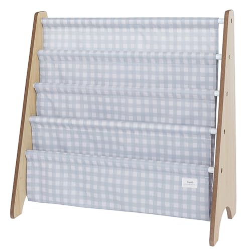 3 Sprouts Recycled Kids Bookshelf, Holds 35 Books, 4-Tier, Gingham Blue | Space-saving bookshelf, Children's room, Toddler bookcase organizer, Ages 3+, Book/toy storage, Front-facing, Covers visible - color: Gingham Blue