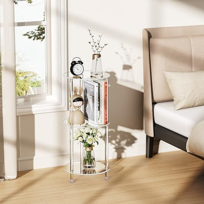 Clear Round Acrylic Side Table for Small Spaces, 11.81" L x 11.81" W x 26.7" H, 3 Tier Small Modern Drink End Table Nightstand, Minimalist Bedside Table for Living Room, Bedroom, Bathroom - size: 3 Tier 1-Pack (26.7"H)