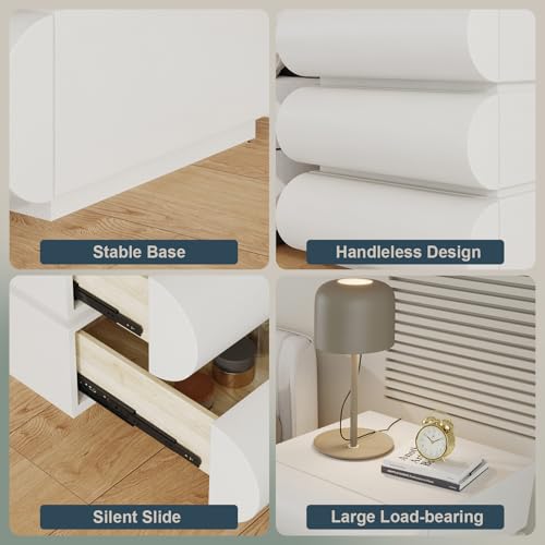 IKuinen Nightstand, Minimalist Bedside Table with 3 Solid Wood Drawer, Night Stands with Microfiber Leather, End Table for Bedroom-White - size: 3 Drawers