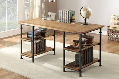 Vintage 1pc Writing Desk with 4 Open Shelves Rustic Poplar Solid Wood and Metal Furniture Office Table