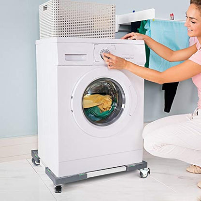 W B D WEIBIDA Appliance Dolly Cart with 4 Locking Twin Wheels Mini Fridge Stand Adjustable Furniture Mover Mobile Roller Base for Washing Machine, Dryer, Refrigerator, Laundry Pedestal - color: GREY
