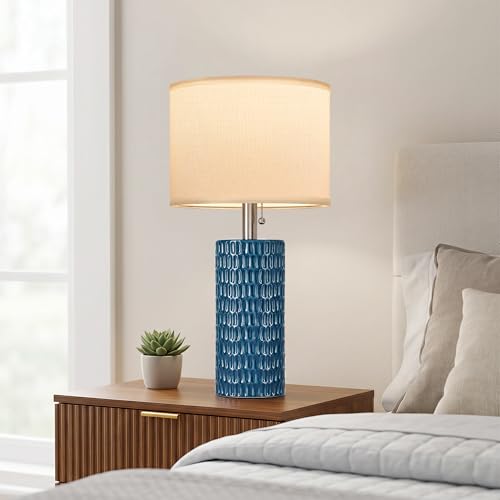 Reaketon Table Lamps for Living Room Set of 2, Ceramic Table Lamps for Bedroom, 20" Modern Lamps for Night Stands, Blue - color: Blue
