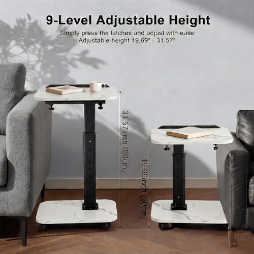 C Table End Table Adjustable Height, Rolling TV Tray Table for Small Spaces 180° Flip-Over Panel & 360° Swivel Casters,C Shaped Side Tables for Couch for Living Room/Bedroom/Bed/Sofa/Chair/Snack-White - color: White