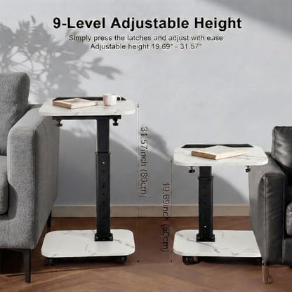 C Table End Table Adjustable Height, Rolling TV Tray Table for Small Spaces 180° Flip-Over Panel & 360° Swivel Casters,C Shaped Side Tables for Couch for Living Room/Bedroom/Bed/Sofa/Chair/Snack-White - color: White