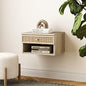 Nathan James Jackson Wall Mounted Rattan Floating Bedroom Nightstand with Storage Drawer and Modern Open Shelf Cubby, Light Oak/Rattan - color: Light Oak/Rattan, size: 1