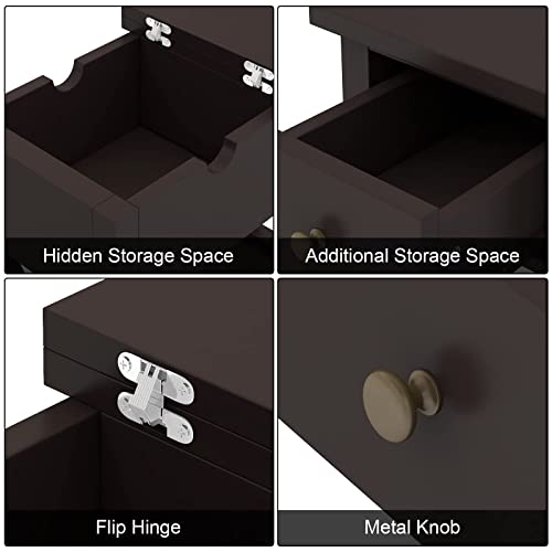 ChooChoo End Table, Flip Top Narrow End Table with Drawer | Narrow Side Table with Flip Top, Accent Small Side Table Nightstand for Living Room, Bedroom, and Small Spaces, Espresso - color: Espresso, size: 1 Pack, style: Without Power