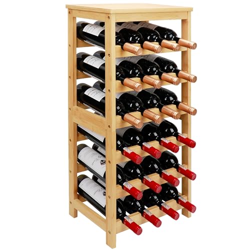 Wine Rack Free Standing Floor, 6-Tier 24 Bottles Display Wine Storage Shelves with Table Top, Easy-Assembly Freestanding Bamboo Wine Racks for Kitchen Dining Room Bar, Natural - color: 6 Tiers Natural, size: 32.28 in