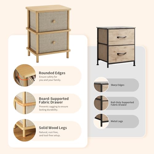 Apicizon Nightstand with 2 Drawers, Boho Side Table with Storage, Natural | Small End Table with Solid Wood Legs, for Small Spaces, Bedroom, Living Room, Entryway, Easy Assembly - color: Natural