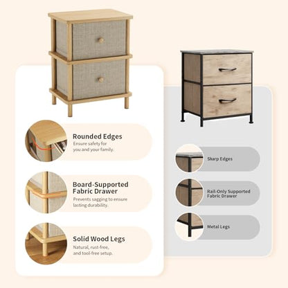 Apicizon Nightstand with 2 Drawers, Boho Side Table with Storage, Natural | Small End Table with Solid Wood Legs, for Small Spaces, Bedroom, Living Room, Entryway, Easy Assembly - color: Natural