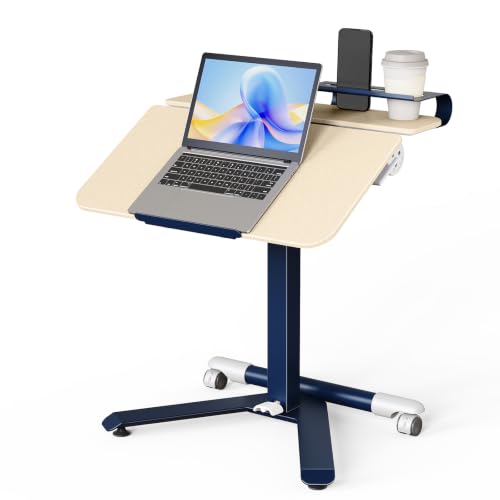 ROMOON Portable Standing Desk with Wheels, Height Adjustable Mobile Desk | Rolling Laptop Cart with Tilt Top, Storage, 24" Sit-Stand Computer Table for Home Office, Bedroom, Small Spaces, Oat Yellow - color: Oat Yellow