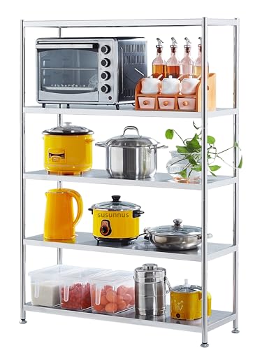 susunnus Stainless Steel Shelves 39.4in-5 Tier, Stainless Steel Shelf Organizer, Kitchen Storage Shelves, Artistic Texture, Pragmatic & Sturdy & Waterproof - size: 39.4in*13.8in-5T