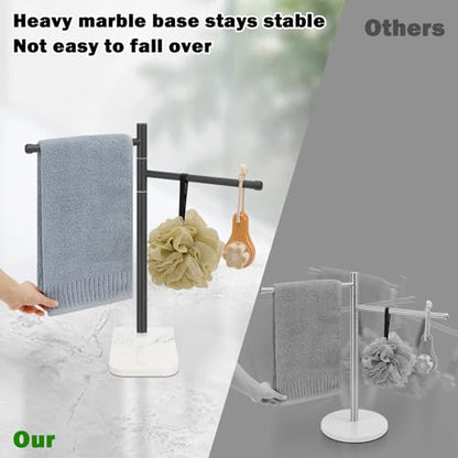 Standing Hand Towel Holder, Hand Towel Stand with Marble Base, 304 Stainless Steel Towel Rack with 2 Swivel Arm, Countertop Stand Towel Ring Towel Bar for Bathroom (Matte Black) - color: Matte Black