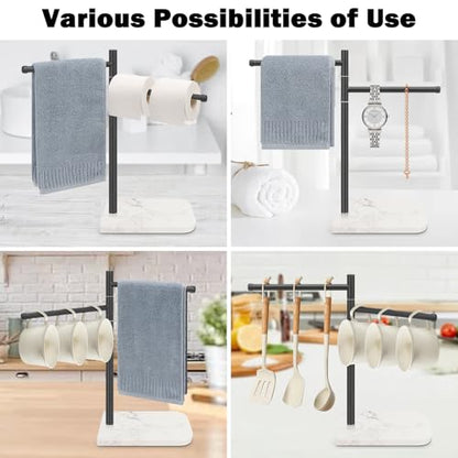 Standing Hand Towel Holder, Hand Towel Stand with Marble Base, 304 Stainless Steel Towel Rack with 2 Swivel Arm, Countertop Stand Towel Ring Towel Bar for Bathroom (Matte Black) - color: Matte Black