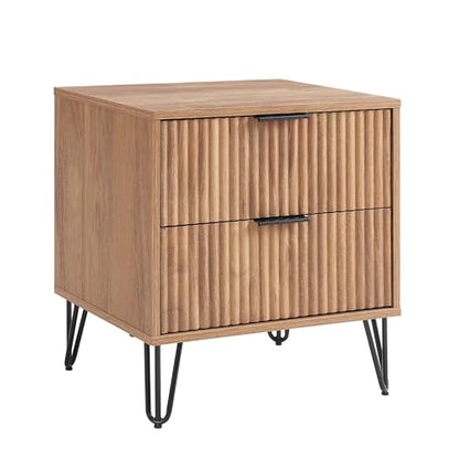 Sturdy Metal Legs Small Nightstand, Modern Nightstand with Textured Drawers, Storage Cabinet for Indoor use, Brown - color: Brown