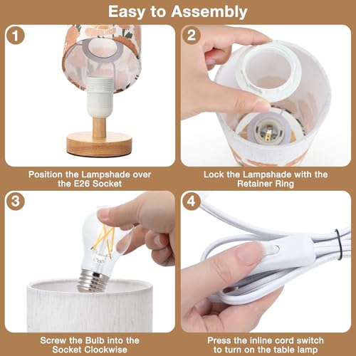 Fenmzee Sunflower Table Lamp for Bedroom - Inline Control, Small Bedside Lamp with 3000K A15 LED Blub, Easy Assembly (Sunflower Cream Shade, 9" Inline Control) - color: Sunflower Cream Shade