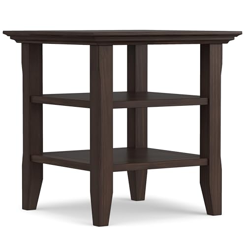 SIMPLIHOME Acadian End Table - 19 inch Wide Solid Wood Square Side Table with 2 Open Shelves in Warm Walnut Brown, Transitional Nightstand or Shelving Unit for Living Room or Bedroom with Storage - color: Warm Walnut Brown, size: 19 inch, style: End Table