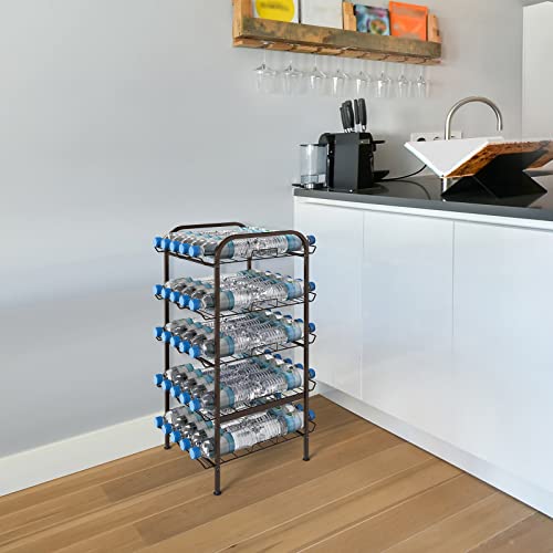 smusei 5 Tier Water Bottle Organizer Vertical Free Standing Storage Shelf Metal Beverage Rack Dispenser Large Capacity Bottled Water Holder Stand for Kitchen Party Pantry, Bronze - size: 5 Tier
