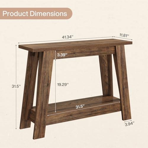 Tribesigns 41.3" Farmhouse Console Table, 2-Tier Wooden Entryway Table with Storage, Rustic Narrow Behind Couch for Living Room, Hallway, Foyer,Brown - color: Brown