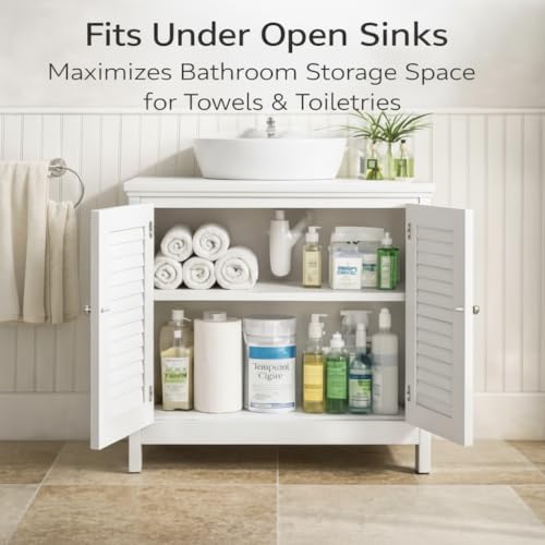 Pedestal Sink Cabinet Under Storage Cabinet with 2 Doors & Open Shelf, U Shape Cut Out Bathroom Vanity Under Sink Storage, Vanities for Toiletries Makeup in Bathrooms (White) - size: Two-story
