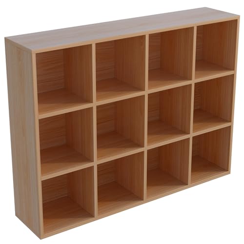 OSCHF 12-Cube Storage Shelf Bookcase - Wooden 3-Tier Floor Standing Open Bookshelf for Home and Office, Display Cabinet, Oak - color: Oak, size: 12-Cube