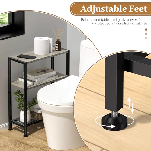 Narrow Side Table Set of 2 for Small Space, 2-Tier Small End Table with Shelf Holder, Slim Nightstand, Skinny Snack Couch Table in Living Room, Bedroom, Study, Kitchen and Balcony (Greige) - color: Greige