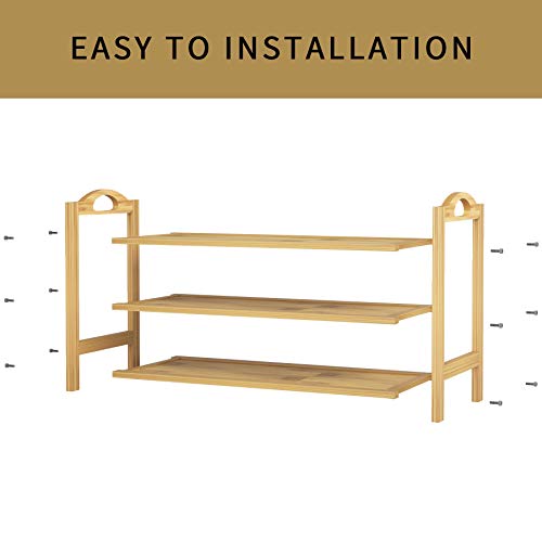 UDEAR Bamboo Shoe Rack 3-Tier Shoe Storage Organizer Entryway Shoe Shelf