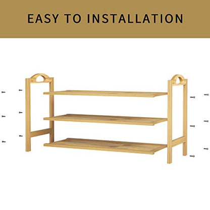 UDEAR Bamboo Shoe Rack 3-Tier Shoe Storage Organizer Entryway Shoe Shelf