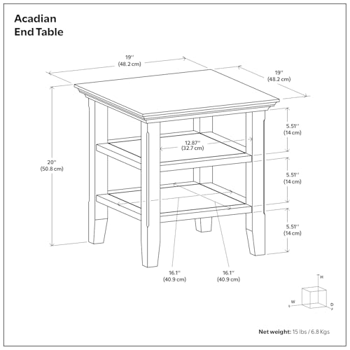 SIMPLIHOME Acadian SOLID WOOD 19 Inch Wide Square Transitional End Table in Farmhouse Brown, For the Living Room and Bedroom - color: Farmhouse Brown, size: 19 inch, style: End Table