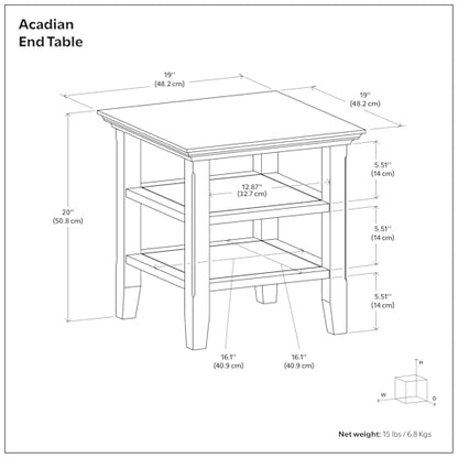 SIMPLIHOME Acadian SOLID WOOD 19 Inch Wide Square Transitional End Table in Farmhouse Brown, For the Living Room and Bedroom - color: Farmhouse Brown, size: 19 inch, style: End Table