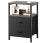 Huuger Night Stand with 2 Drawers, Bed Side Table with Open Shelf, Wooden Top, Nightstand for Bedroom, End Table for Small Space, Fabric Drawer, Grey - color: Gray and Black