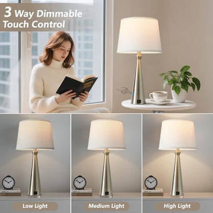 Seealle Modern Table Lamps Set of 2 - Touch Bedside Lamp for Nightstand with Dual USB C+A,3-Way Dimmable Silver Nightstand Lamps for Living Room Bedroom End Table with White Shade(Bulb Included) - color: C. Silver-White