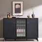 OKD 60" Fluted Coffee Bar Cabinet with Mini Fridge Space, Black and Walnut | Mini Fridge Compatible, Built In Charging Station, 3 Stemware Racks, 2 Drawers, 2 Cabinets, Home Bar Cabinet Storage - color: Black and Walnut