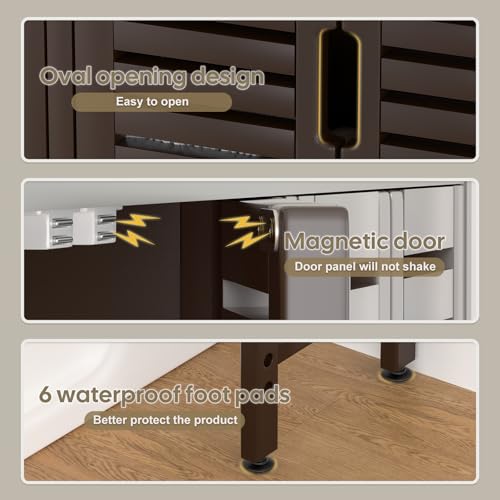 Cozivolife Over The Toilet Storage: Space Saver Bathroom Organizer Shelf | Bamboo Freestanding Storage Cabinet Over Toilet with Paper Holder Stand - No-Drill Installation and Waterproof Feet Pad