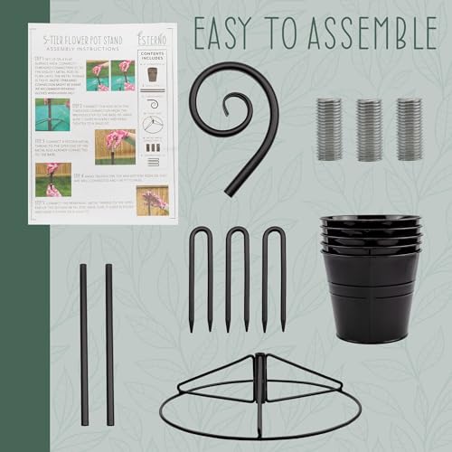 Esterno Hanging Flower Pot Tiered Stand (Black), Metal Outdoor Stacking Planter - color: Black