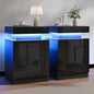 Nightstands Set 2, 15 Inches LED Night Stand Set of 2, Modern Bedside Table with LED Lights, High Gloss Surface, End Table with Storage for Bedroom, Black - color: Black-15"