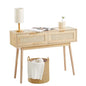 VEVOR Rattan Console Table with 2 Storage Drawers, Rattan Entryway Table with Natural Rattan Sliding Door, Console Sofa Table for Living Room, Study, Entryway Or TV Wall, Natural - size: 2 Drawers
