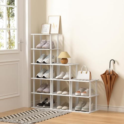 SHIISEWE White Bamboo Shoe Rack for Small Spaces 6 Tier Tall Vertical Narrow Rack - color: White, size: 6 Tier