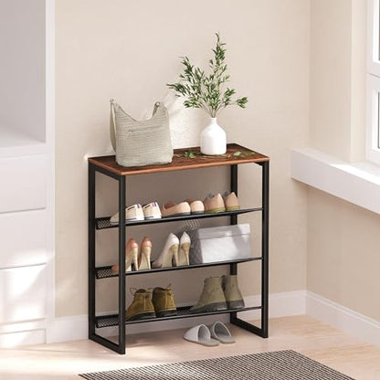 CHEMPFR Industrial Shoe Rack - Sturdy Steel Entryway Shoe Organizer with Spacious Top - Strong Mesh Shoe Storage Shelves - Adjustable Shoe Stand for Closet Organization (4-Tier) - size: 4-Tier