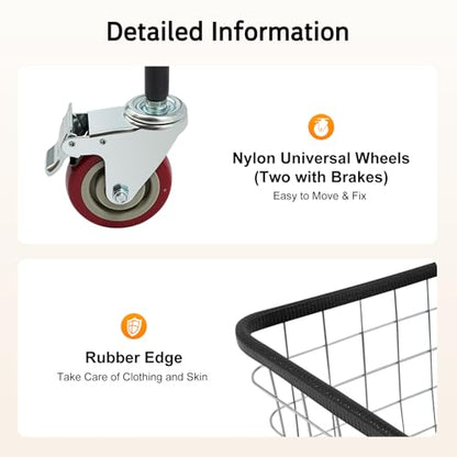 Wire Laundry Basket with Wheels, Laundry Metal Cart with Wheels for Homes Hotels Bathrooms Laundries Clothes Storage, 50kg/110lbs Load Capacity, 23.23 * 22.05 * 11.81in